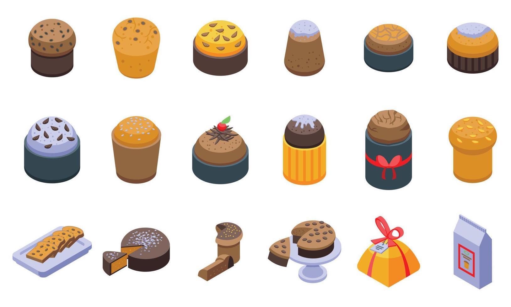 Panettone icons set isometric vector. Bake bread vector