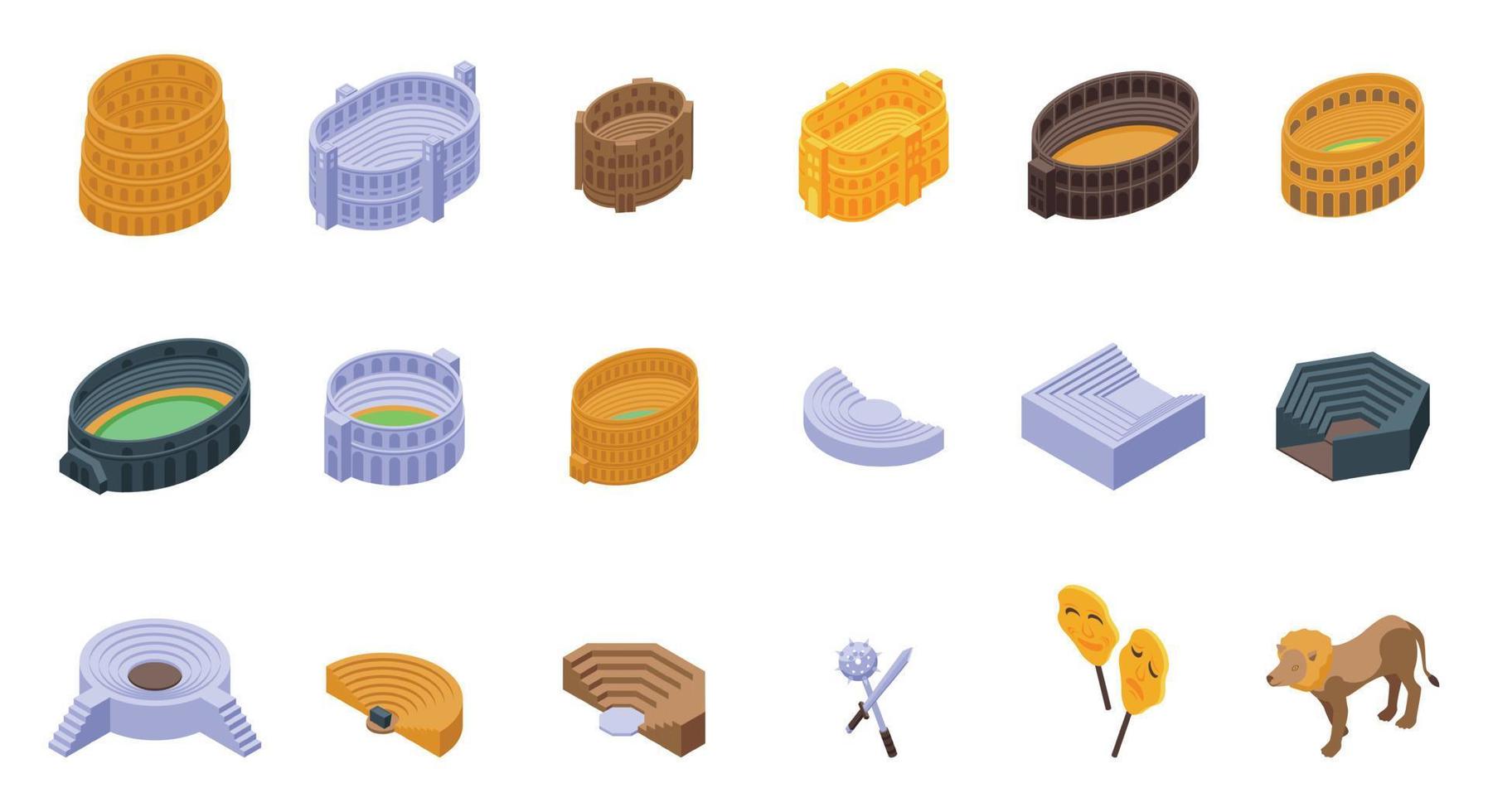 Amphitheater icons set isometric vector. Arena italy vector