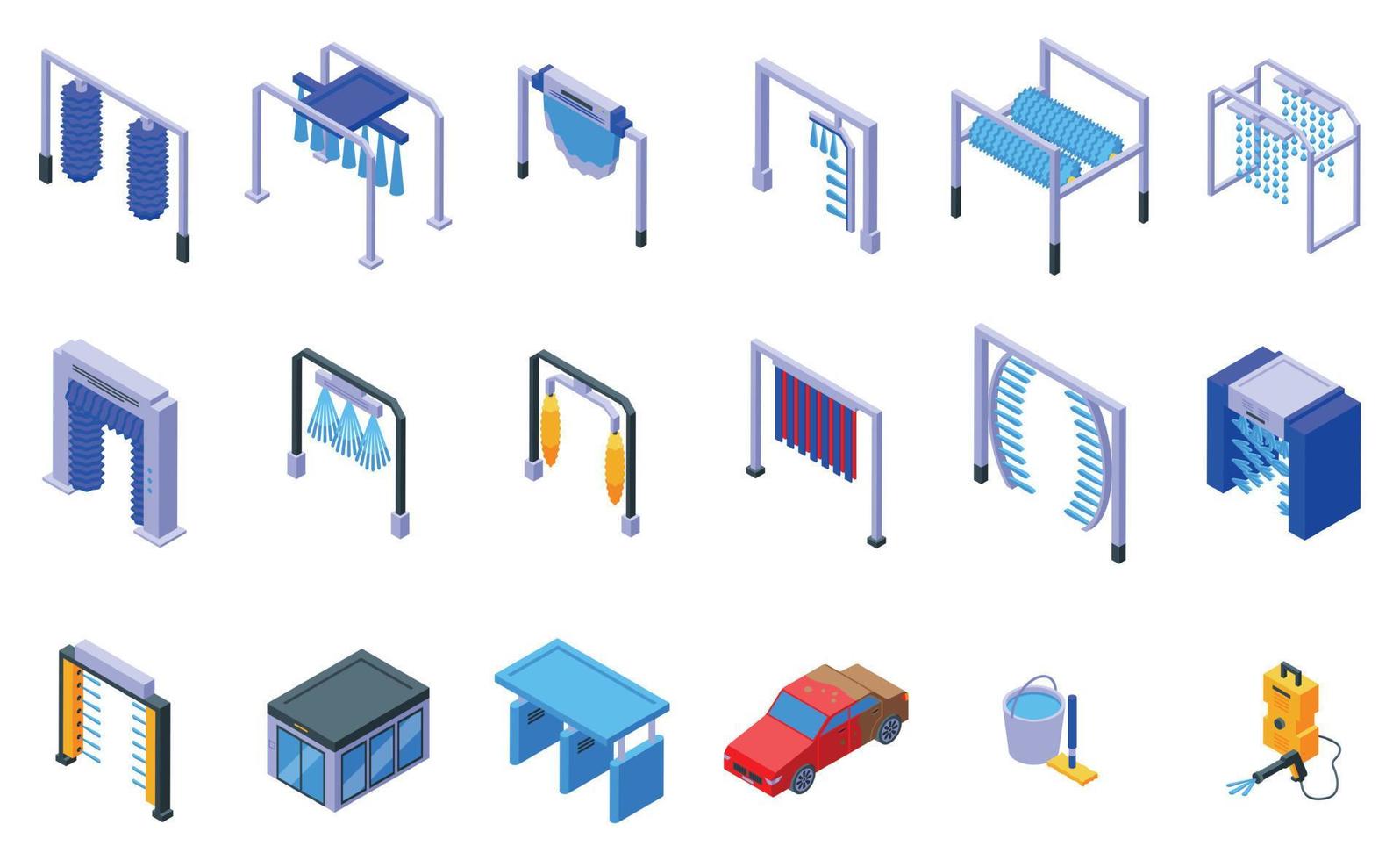 Automated car wash icons set isometric vector. Car auto vector