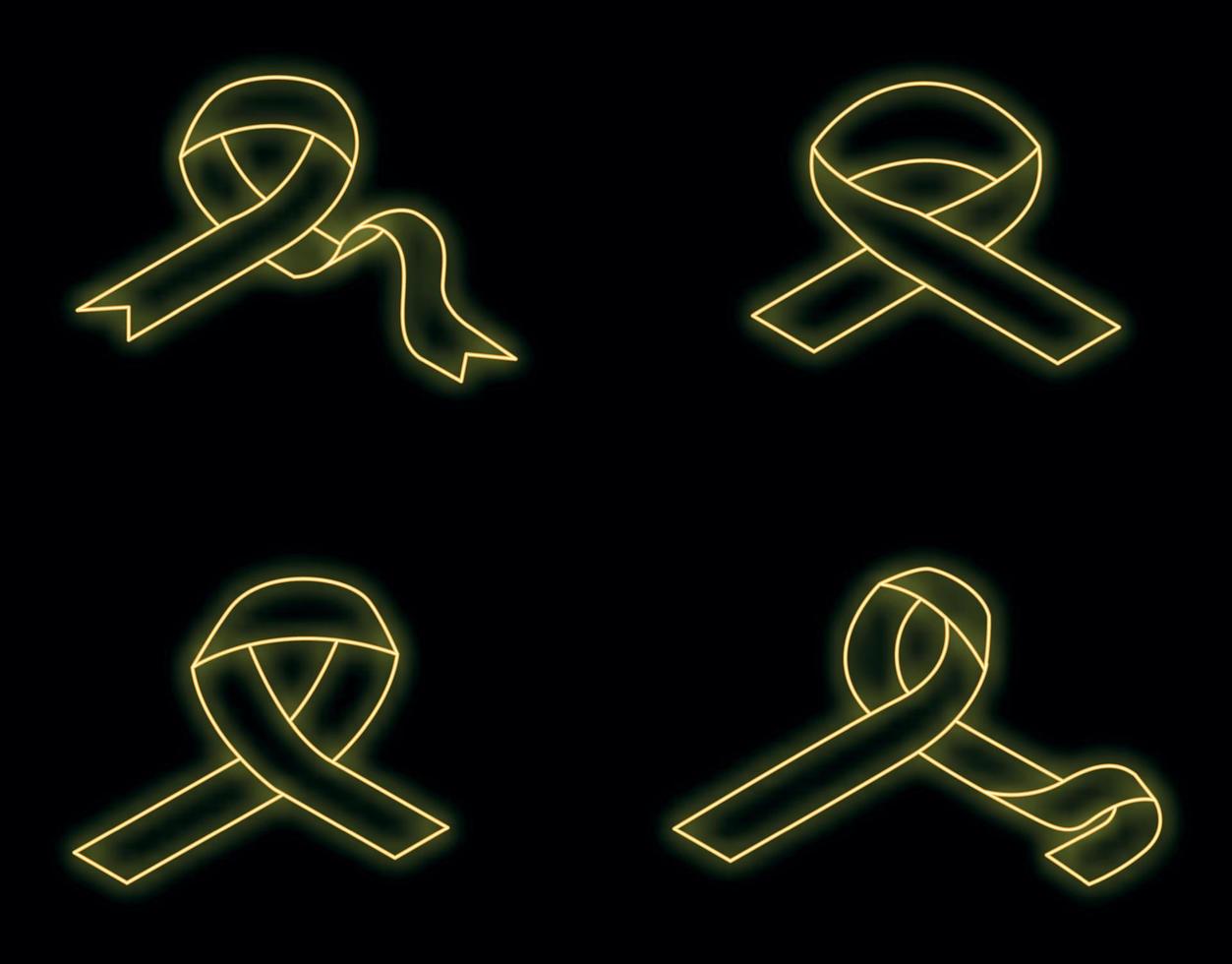 Breast cancer pink ribbon icon set vector neon