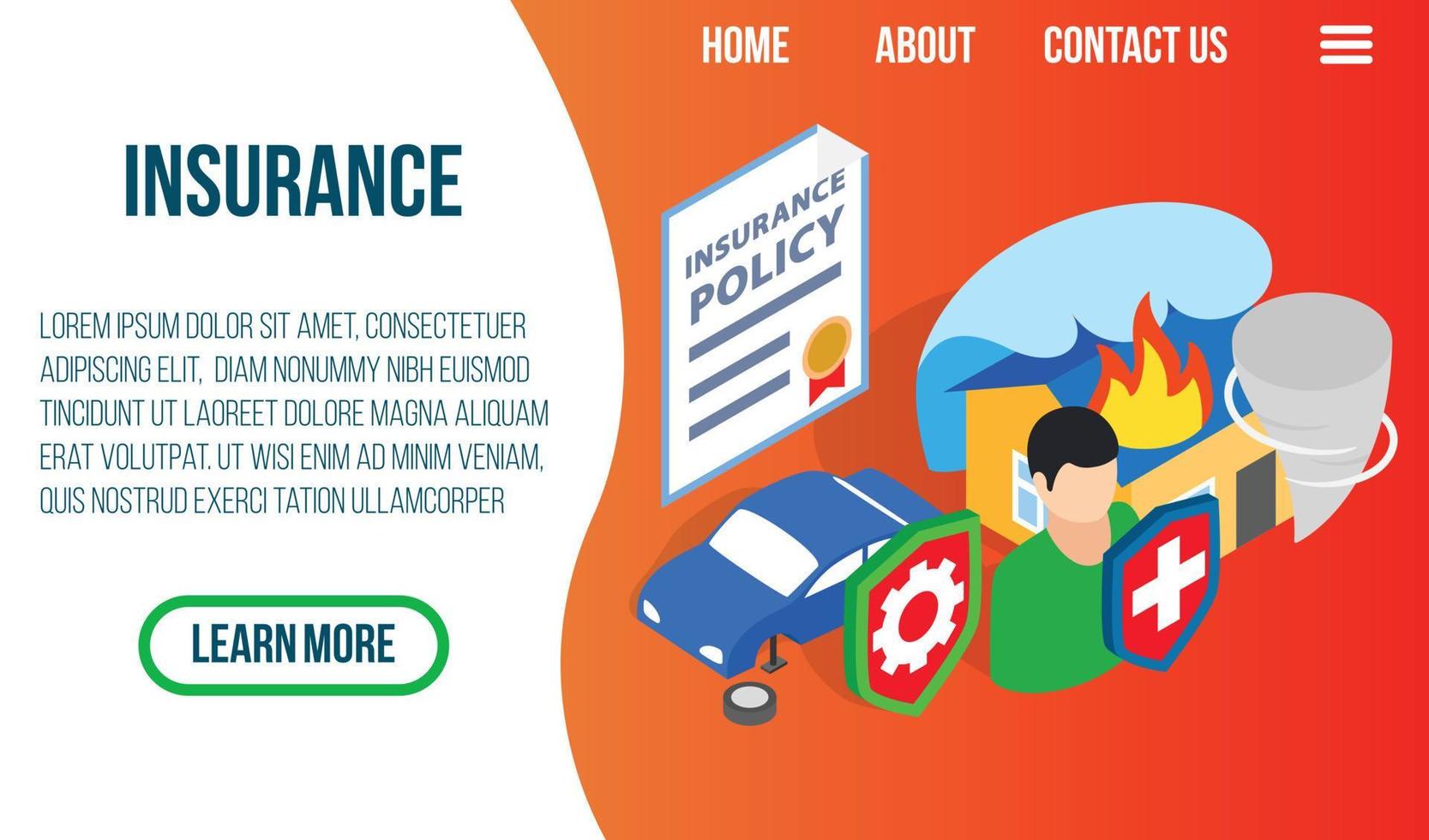 Insurance concept banner, isometric style vector