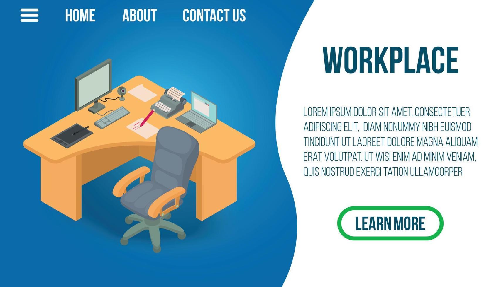 Workplace concept banner, isometric style vector