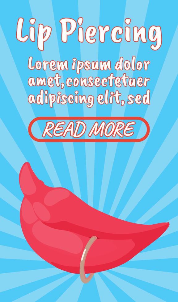 Lip piercing concept banner, comics isometric style vector