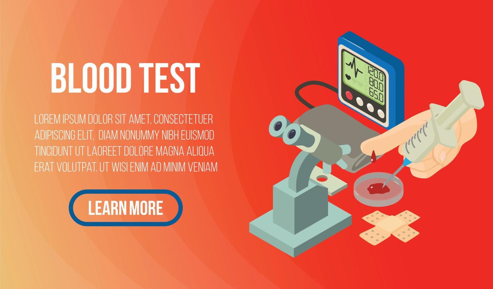 Blood test concept banner, isometric style vector