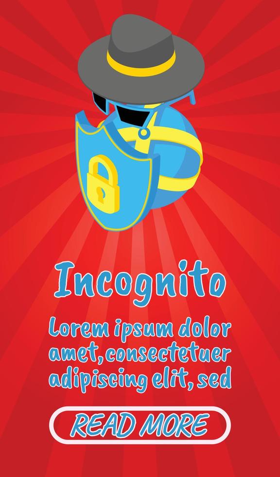 Incognito concept banner, comics isometric style vector
