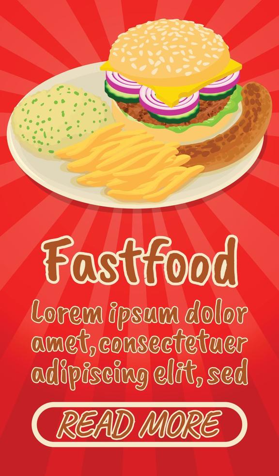 Fastfood concept banner, comics isometric style vector