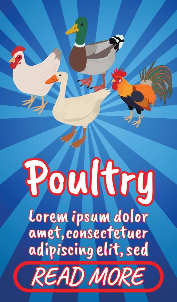 Poultry concept banner, comics isometric style vector