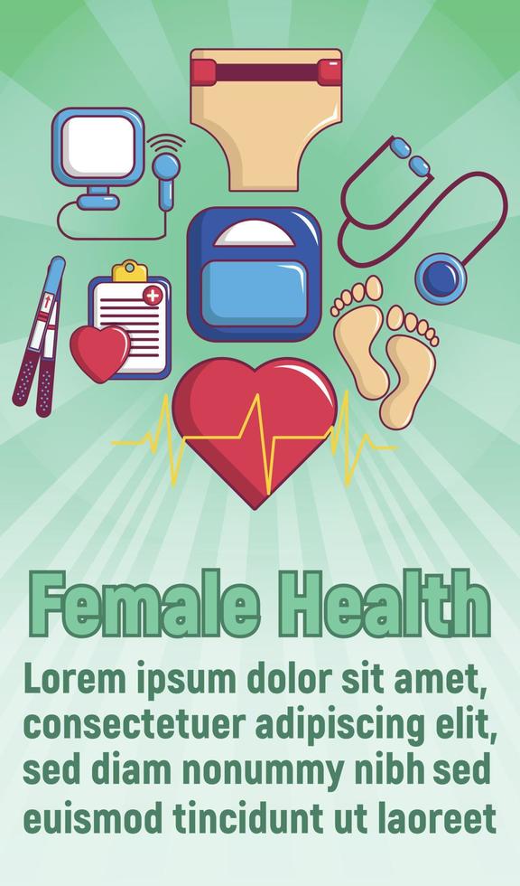 Female health concept banner, cartoon style vector