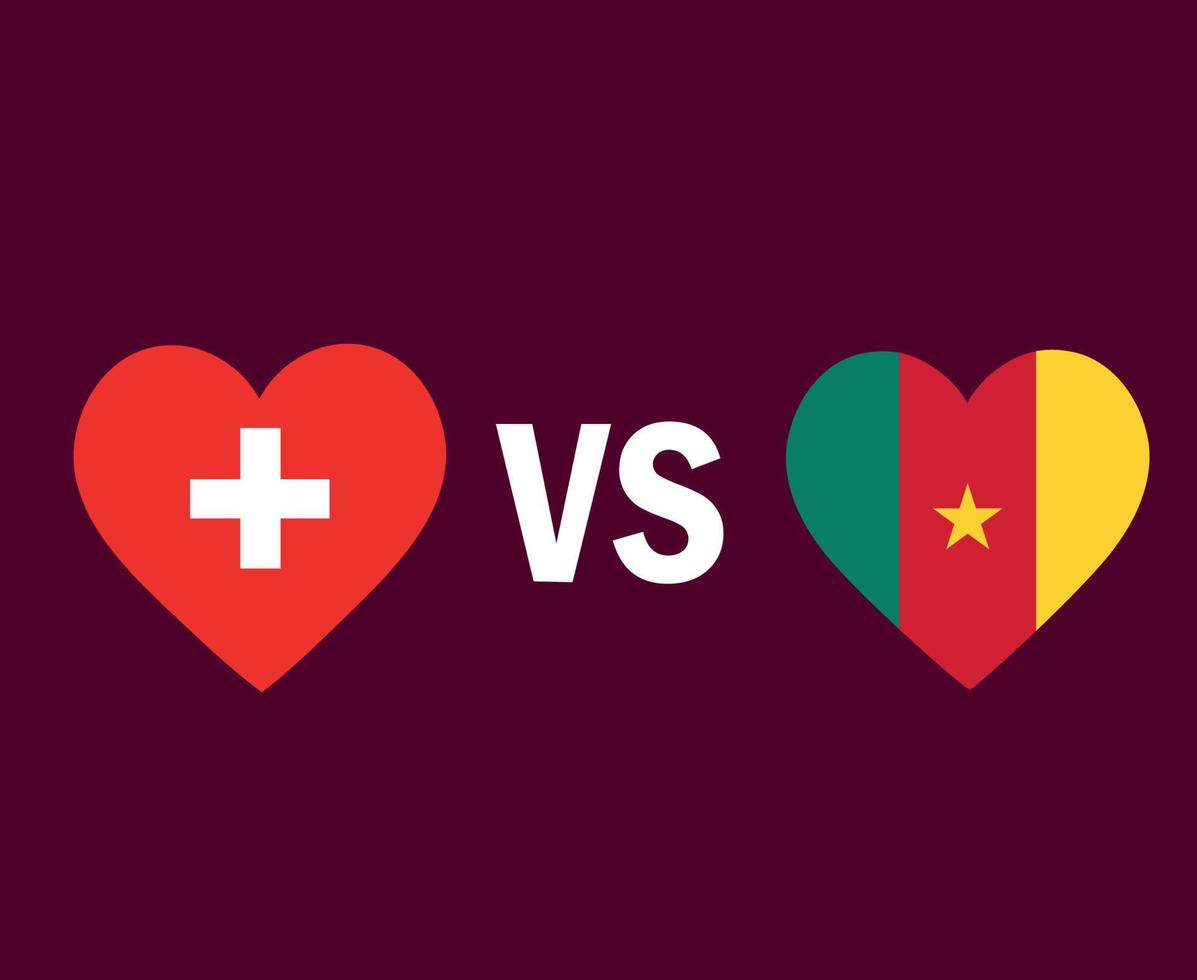 Switzerland And Cameroon Flag Heart Symbol Design African And European football Final Vector African And European Countries Football Teams Illustration