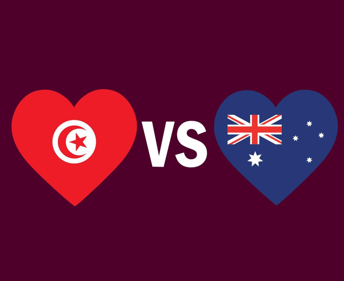 Tunisia And Australia Flag Heart Symbol Design Africa And Asia football Final Vector African And Asian Countries Football Teams Illustration