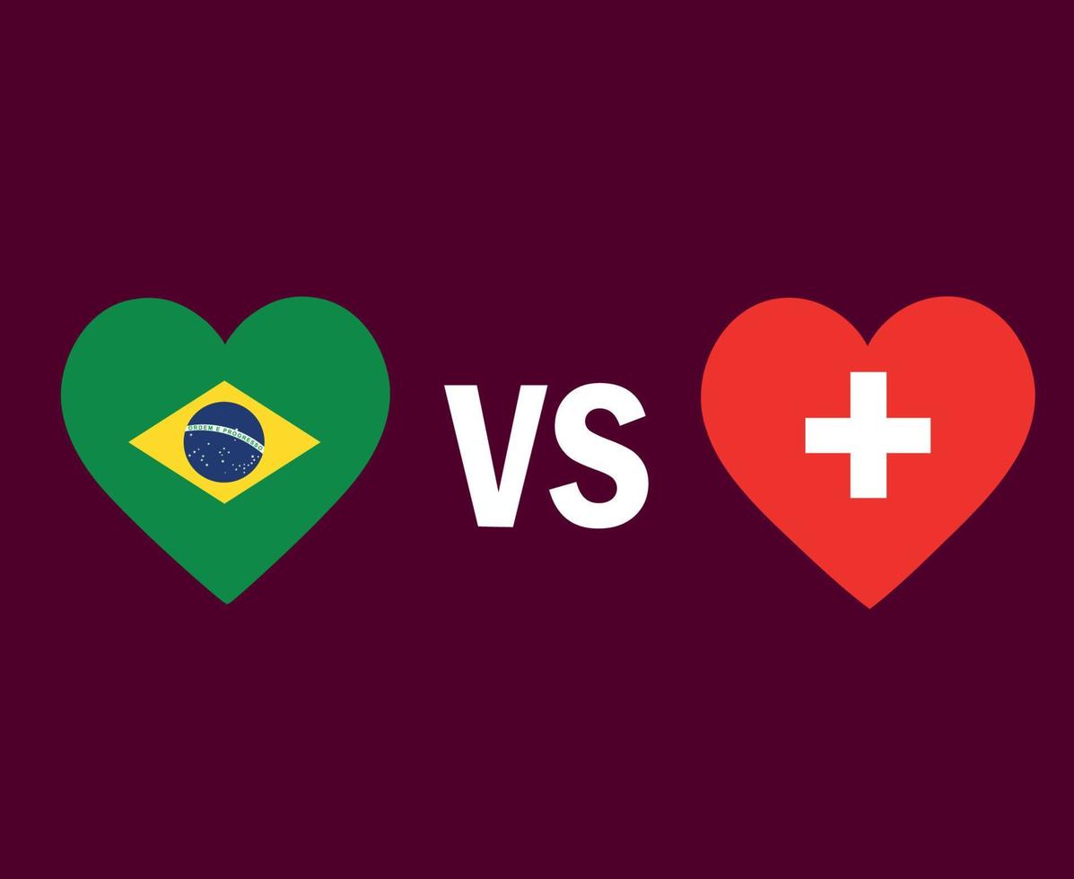 diseño de símbolo de corazón de bandera de brasil y suiza vector final de fútbol de europa y américa latina ilustración de equipos de fútbol de países europeos y latinoamericanos