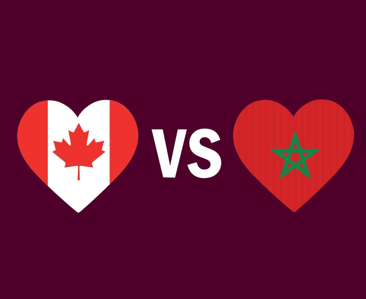 diseño de símbolo de corazón de bandera de canadá y marruecos vector final de fútbol de américa del norte y áfrica ilustración de equipos de fútbol de países de américa del norte y áfrica