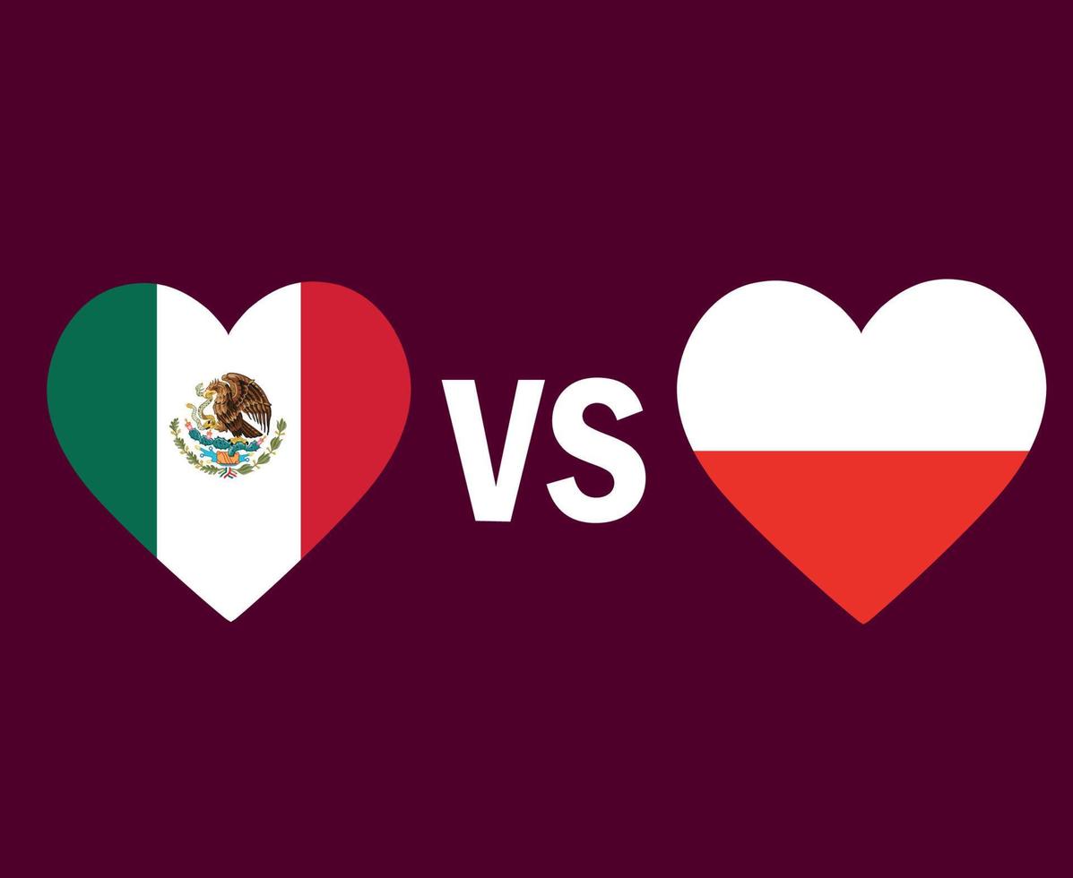 diseño de símbolo de corazón de bandera de méxico y polonia vector final de fútbol de europa y américa del norte ilustración de equipos de fútbol de países europeos y norteamericanos