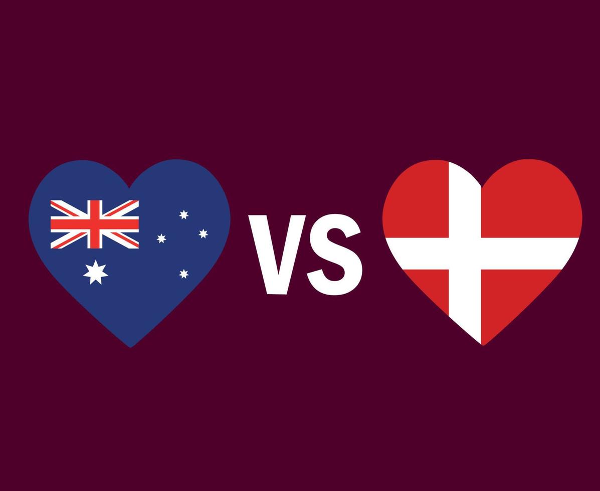 Australia And Danemark Flag Heart Symbol Design Asia And Europe football Final Vector Asian And European Countries Football Teams Illustration