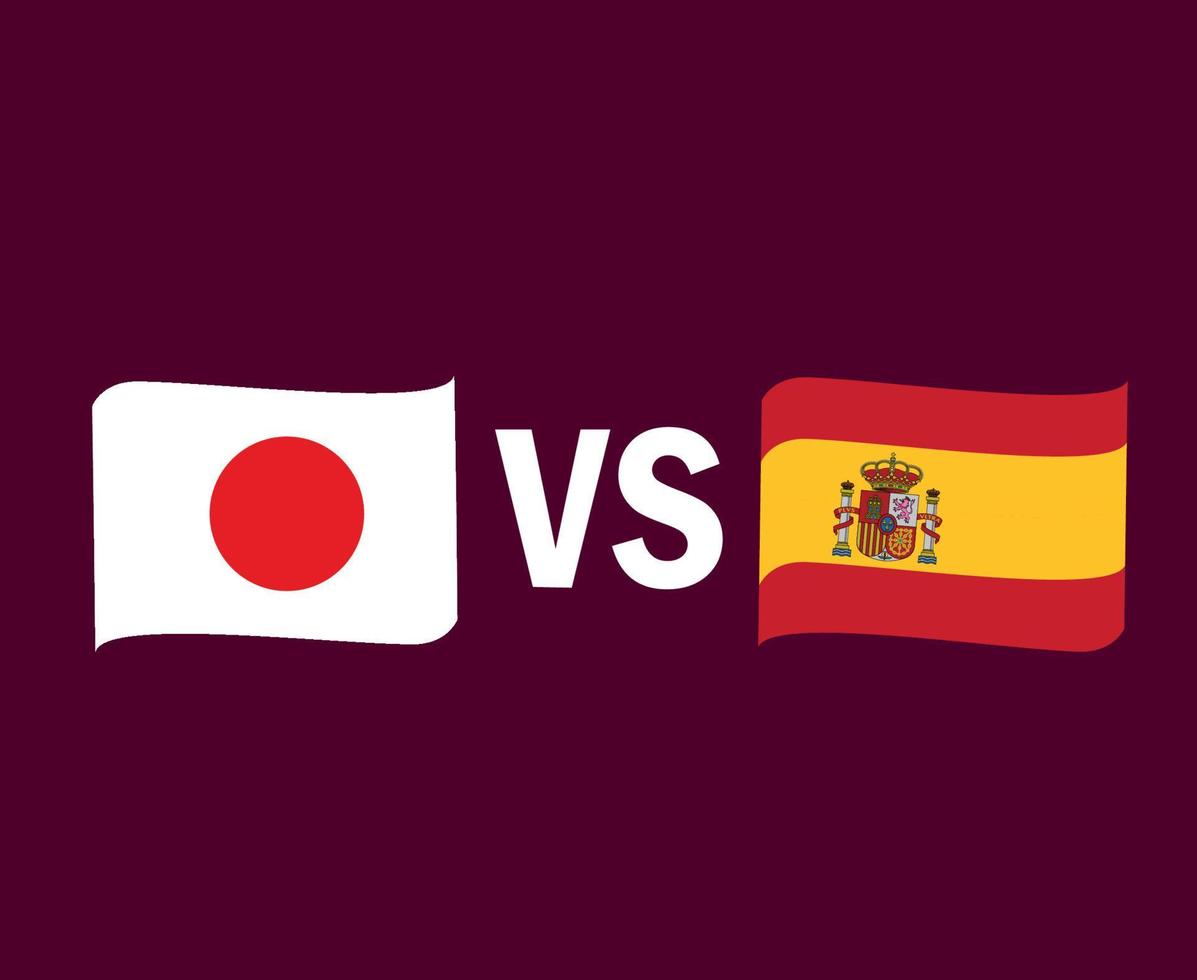 diseño de símbolo de cinta de bandera de japón y españa vector final de fútbol de asia y europa ilustración de equipos de fútbol de países asiáticos y europeos