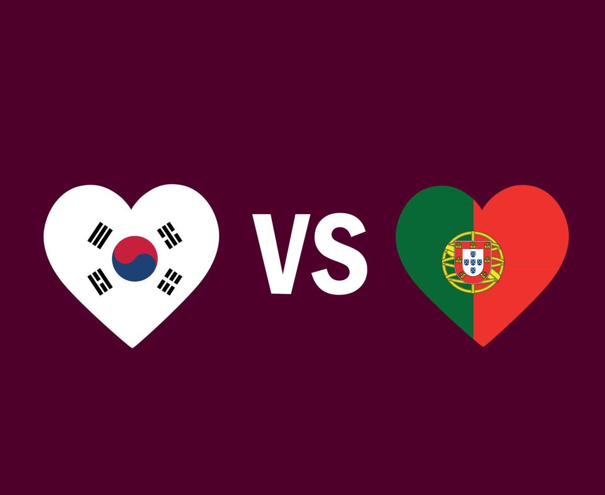 diseño de símbolo de corazón de bandera de corea del sur y portugal vector final de fútbol de asia y europa ilustración de equipos de fútbol de países asiáticos y europeos