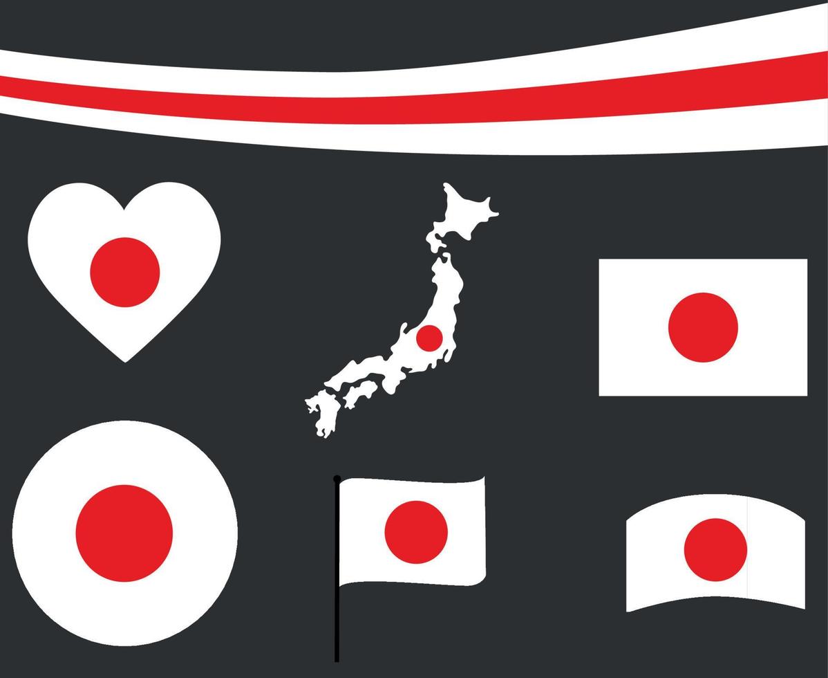 Japan Flag Collection National Asia Emblem Ribbon Symbol Icon Vector Illustration Abstract Design Element
