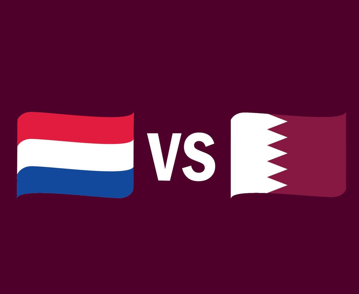 Netherlands And Qatar Flag Ribbon Symbol Design Asia And Europe football Final Vector Asian And European Countries Football Teams Illustration