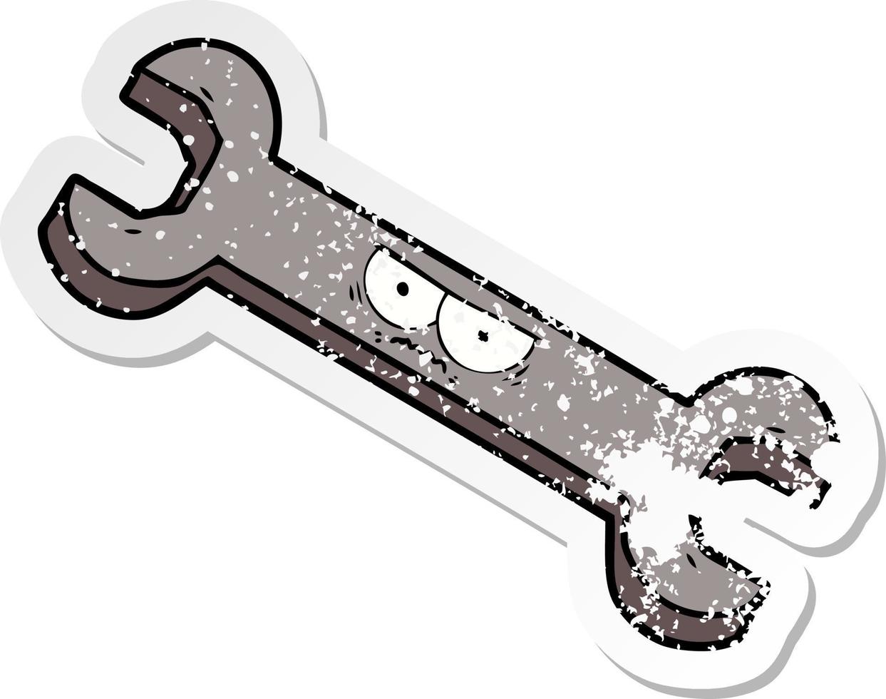 distressed sticker of a cartoon angry tool vector