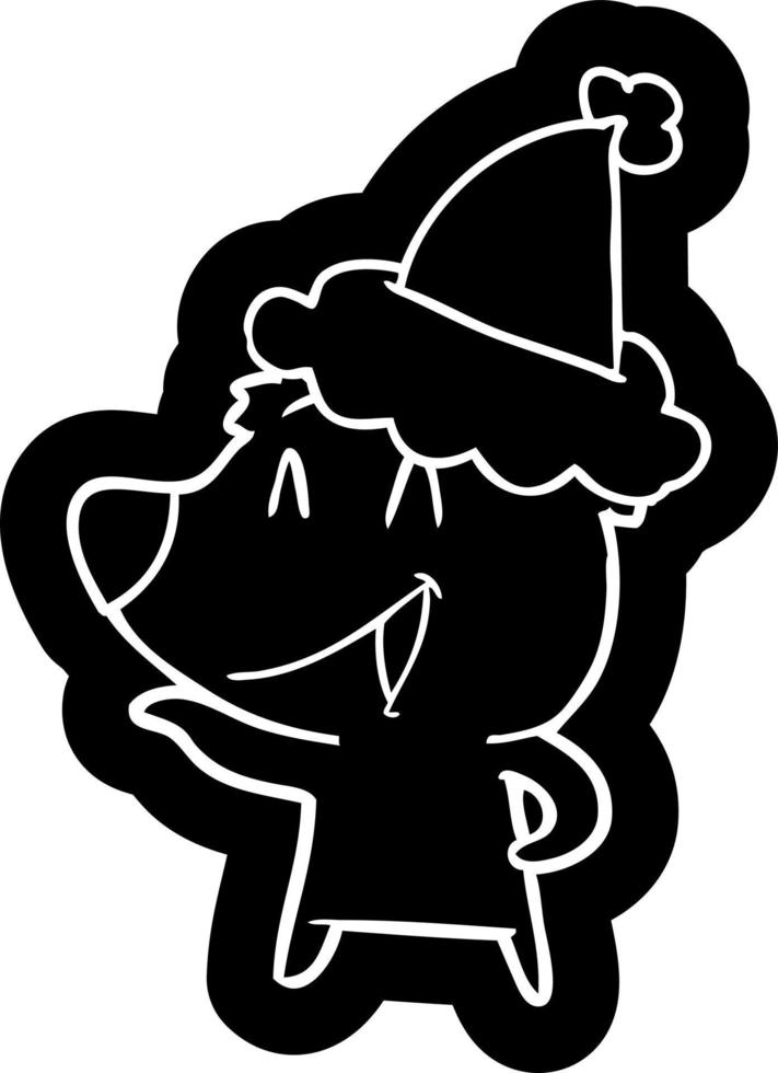 laughing bear cartoon icon of a wearing santa hat vector