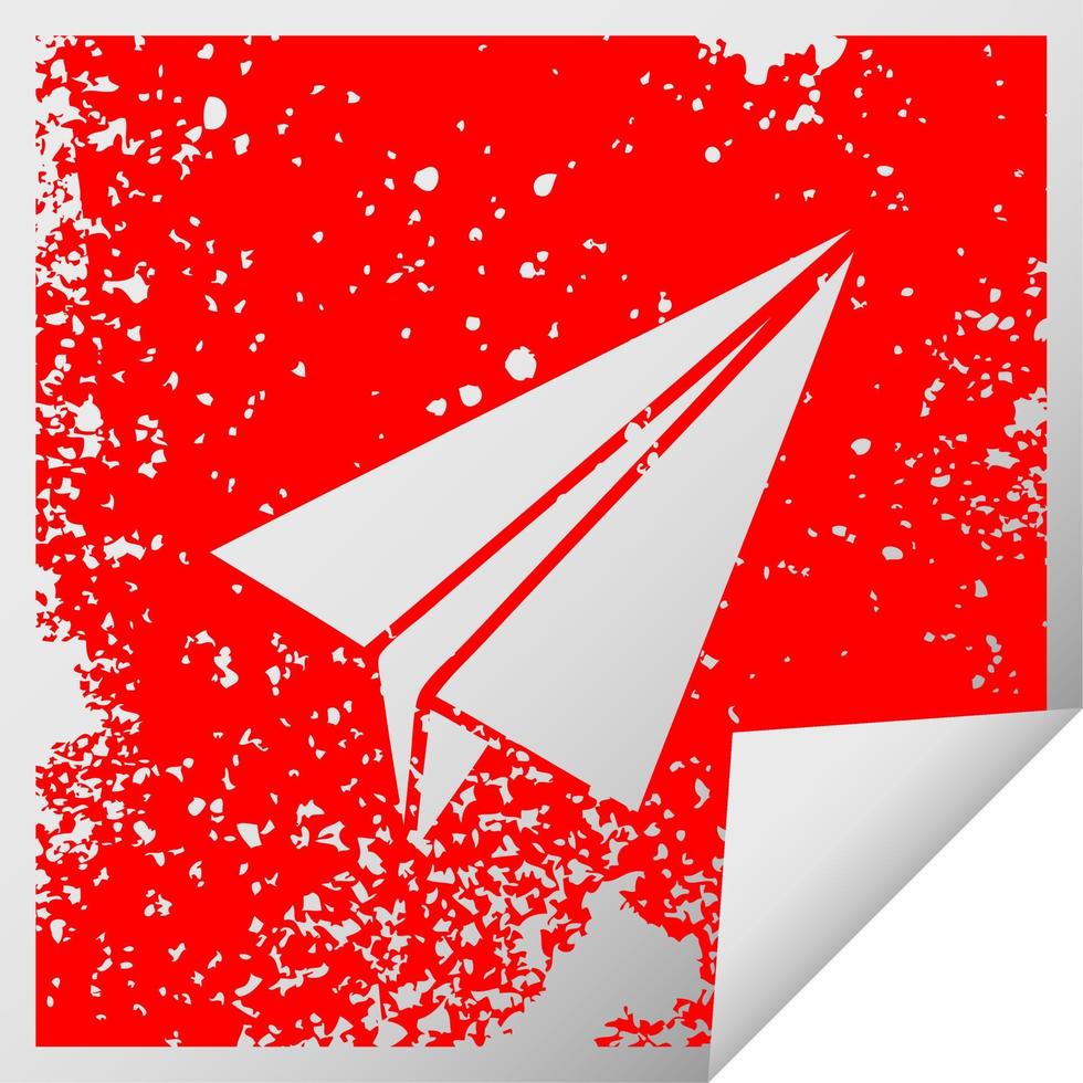 angustiado cuadrado pelado pegatina símbolo avión de papel vector