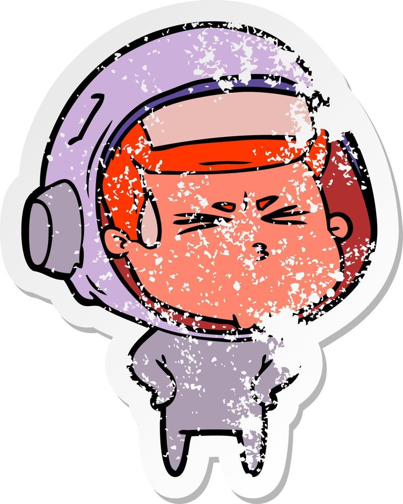 distressed sticker of a cartoon stressed astronaut vector