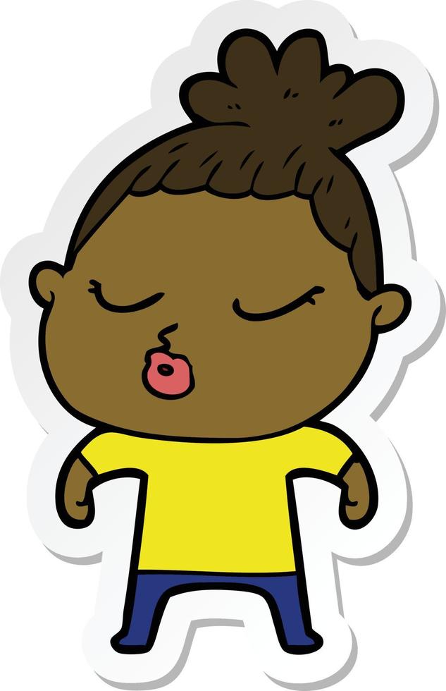 sticker of a cartoon calm woman vector