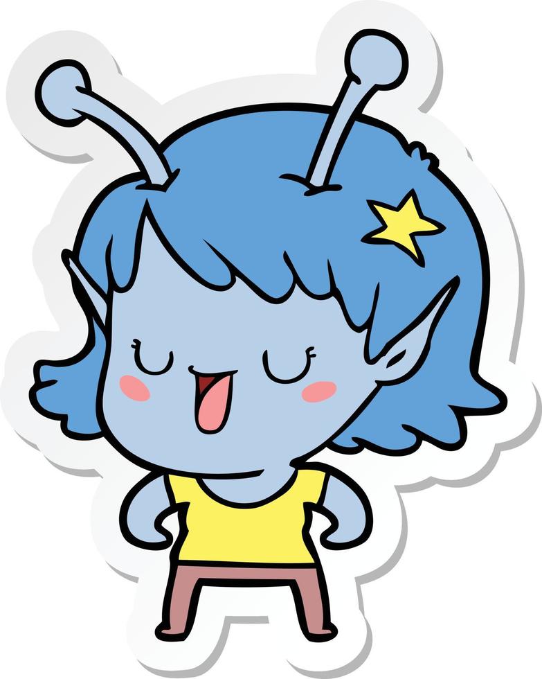 sticker of a happy alien girl cartoon vector