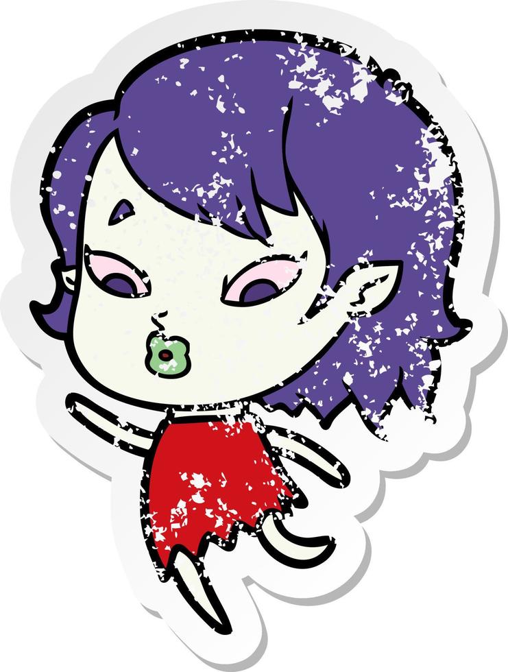 distressed sticker of a cute cartoon vampire girl vector