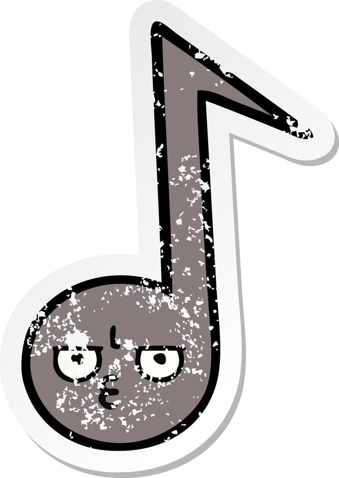 distressed sticker of a cute cartoon musical note vector