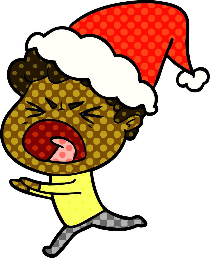 comic book style illustration of a furious man wearing santa hat vector