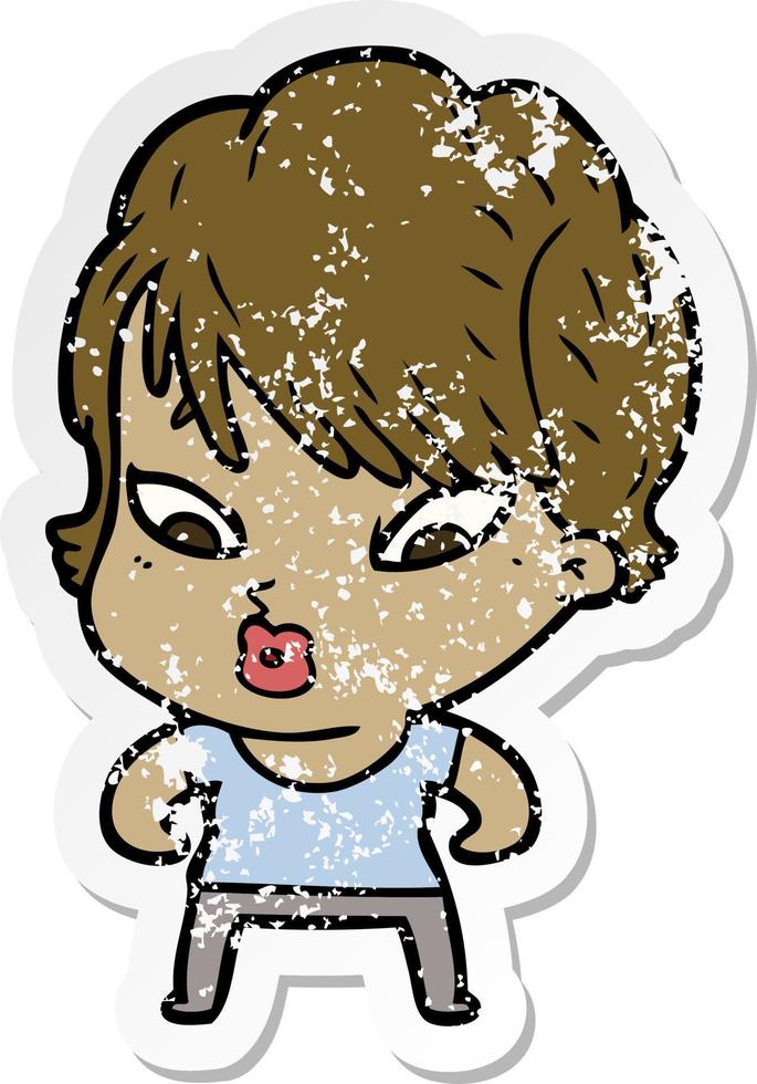 distressed sticker of a cartoon woman vector