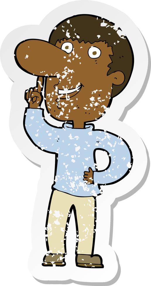 retro distressed sticker of a cartoon man with idea vector