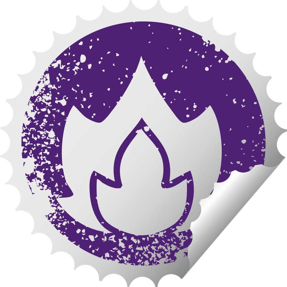 distressed circular peeling sticker symbol fire vector