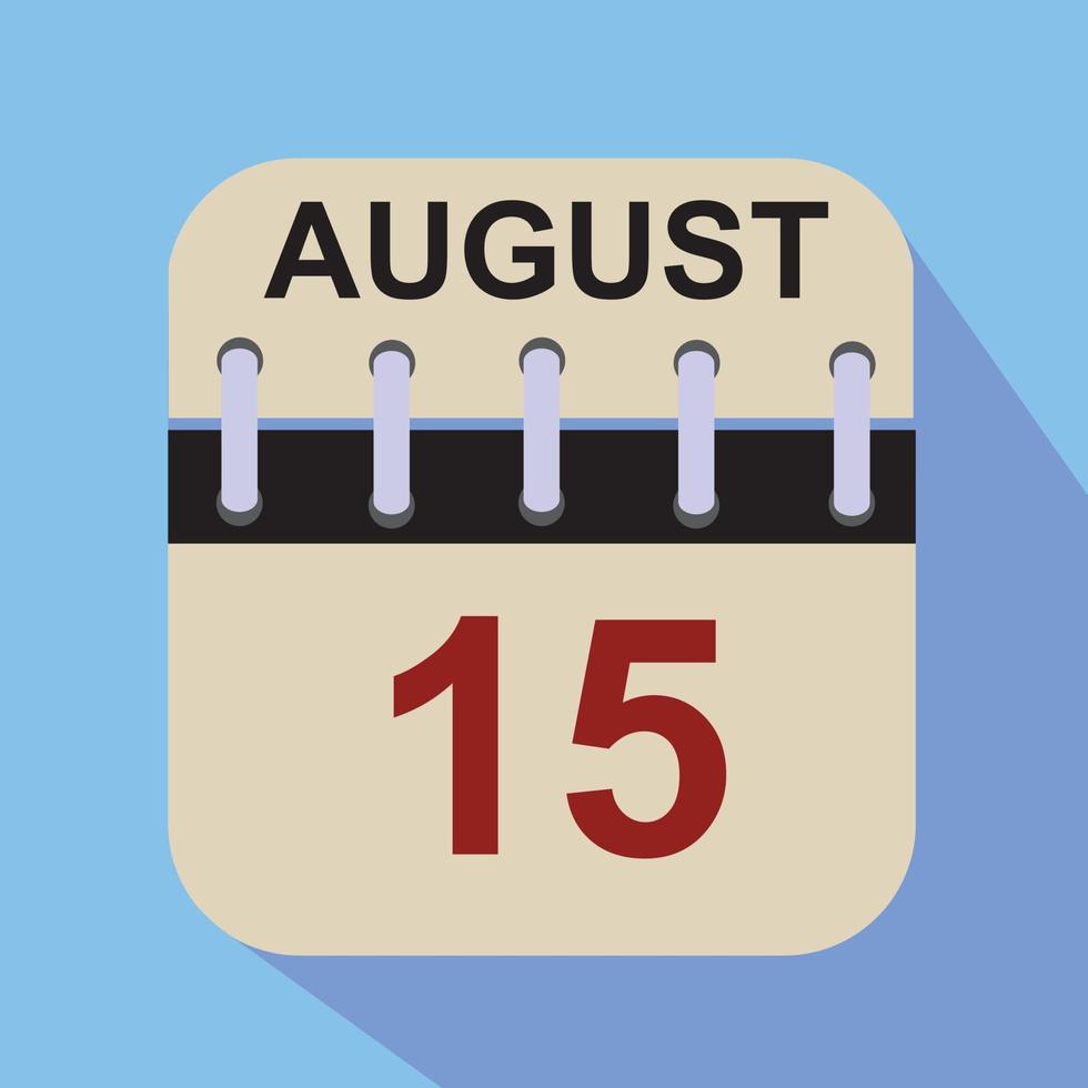 15 de agosto icono de calendario, plantilla de diseño de calendario vector