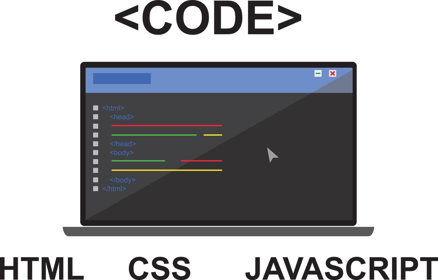 Development, code, html, css, script J Flat icon Laptop concept. Vector illustration for banner