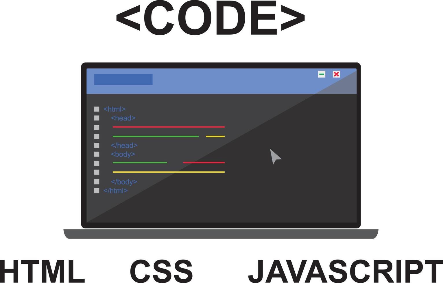 desarrollo, código, html, css, script j concepto de computadora portátil de icono plano. ilustración vectorial para banner vector