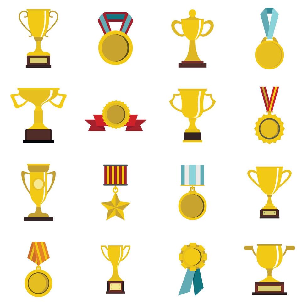 Trophy set flat icons vector