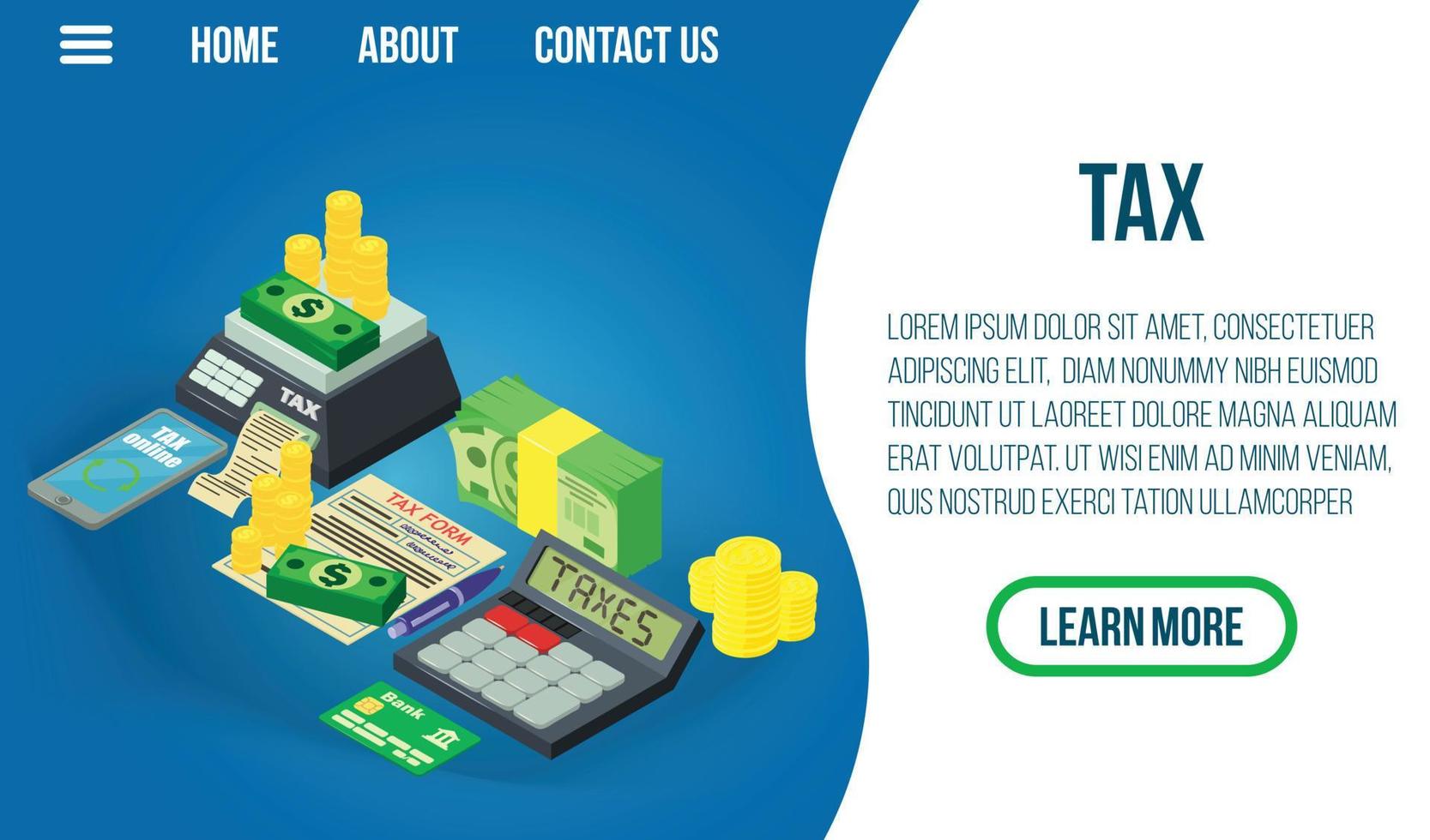 Tax concept banner, isometric style vector