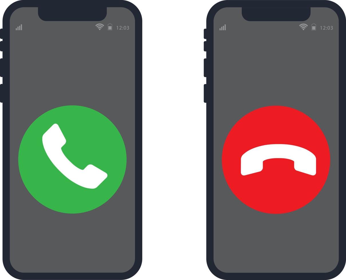 responder y rechazar botones de llamadas telefónicas. verde sí, no hay botones con el icono de siluetas del auricular. iconos de llamada telefonica vector