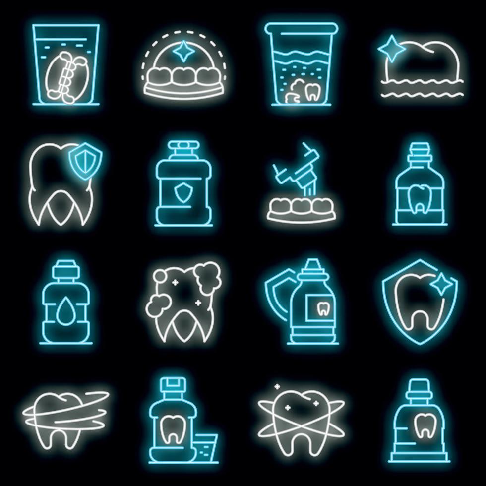 conjunto de iconos de enjuague dental neón vectorial vector