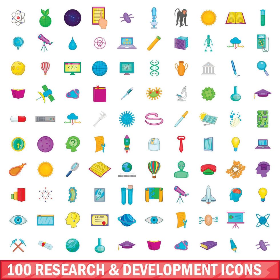 100 development icons set, cartoon style vector