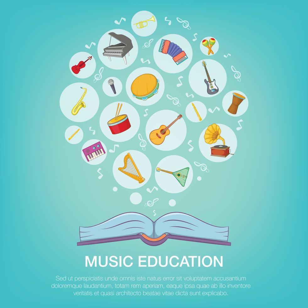 Musical instruments blue concept, cartoon style vector