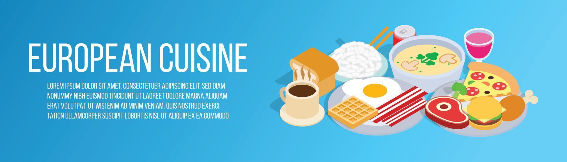 European cuisine concept banner, isometric style vector