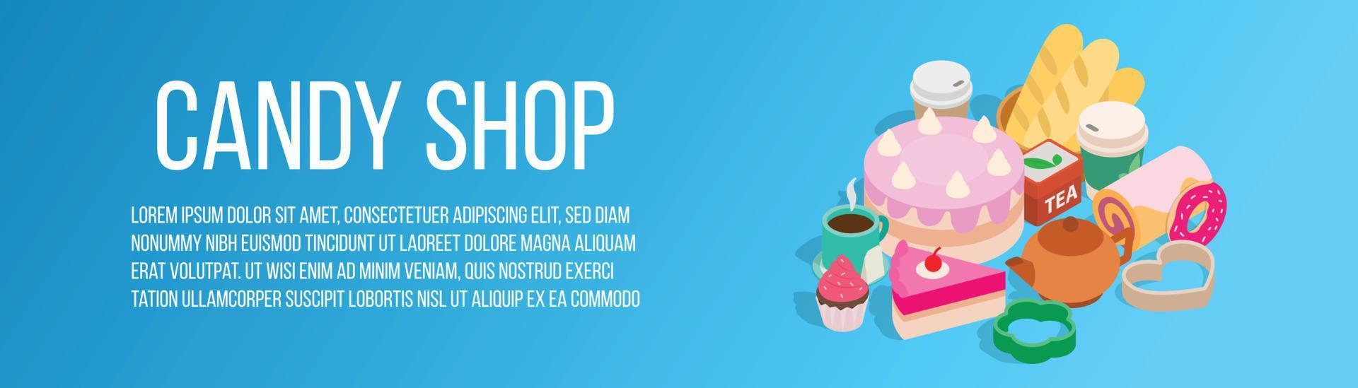 Candy shop concept banner, isometric style vector