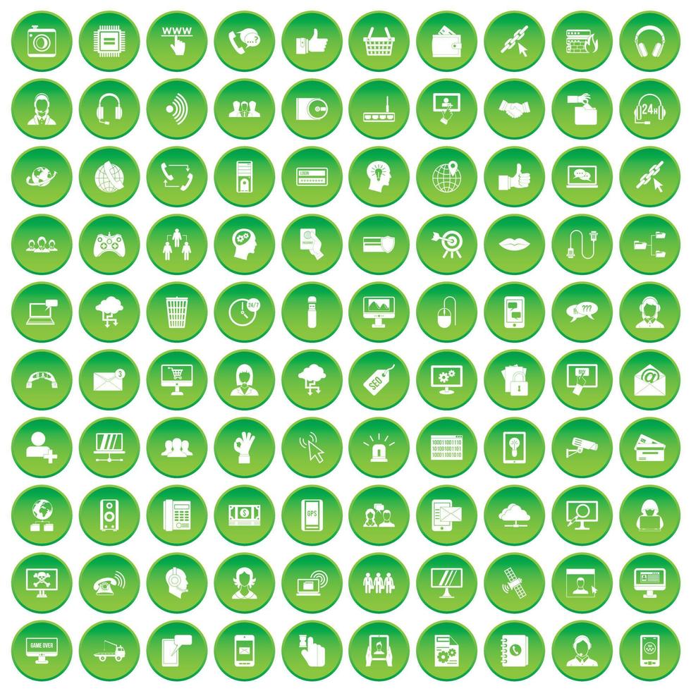 100 contact us icons set green circle vector
