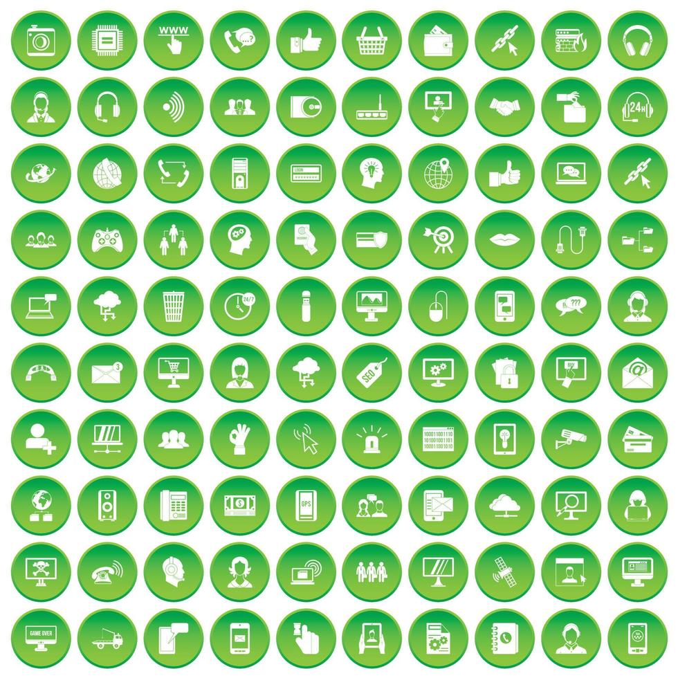 100 contact us icons set green circle vector