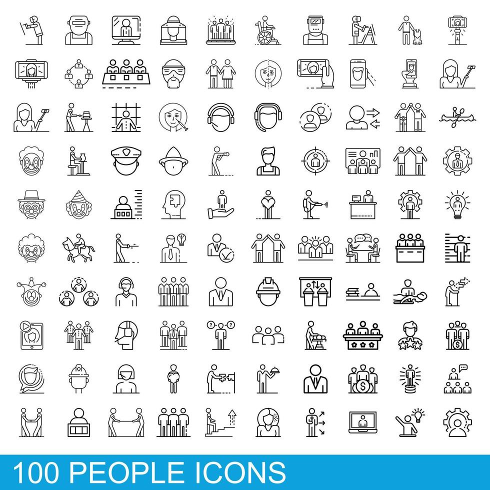 Conjunto de iconos de 100 personas, estilo de esquema vector