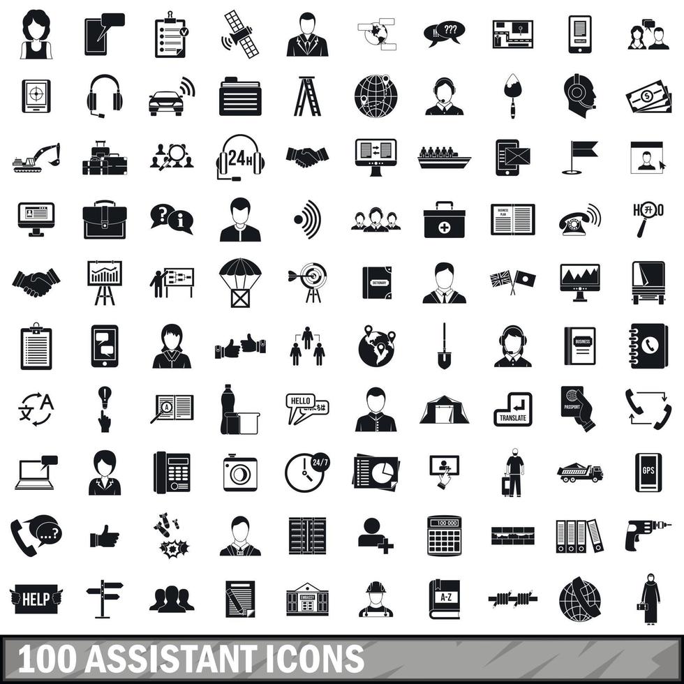 100 iconos de asistente, estilo simple vector