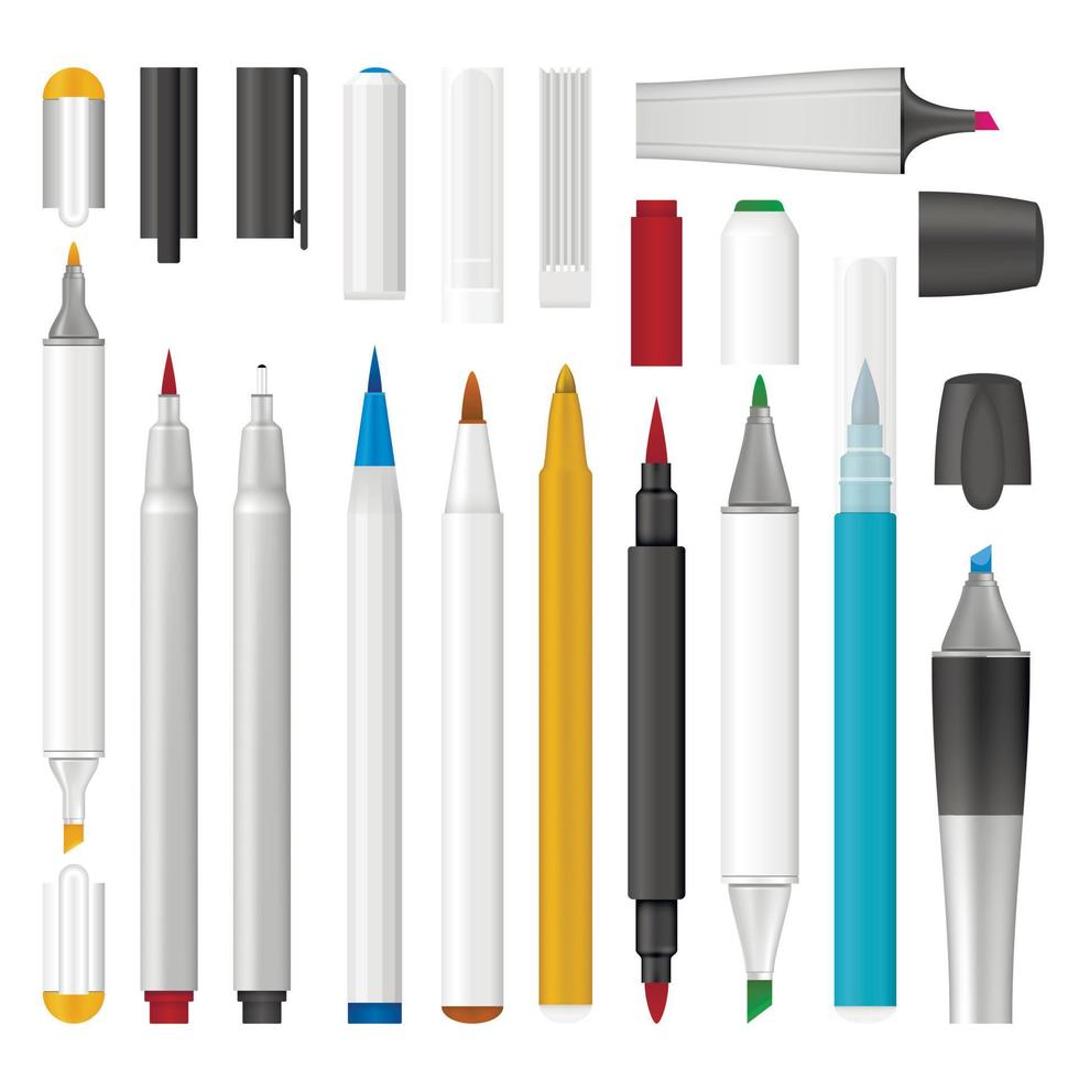 Felt-tip pen marker mockup set, realistic style vector